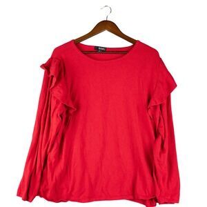 ana Womens‎ 3X Red Ruffle Shoulder Sweater Coquette Feminine Plus Size Pullover